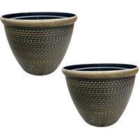 Gr8 Garden Pair Of Cromarty Plant Pot Large 36cm Plastic Round Flower Garden Patio Planter in Gold