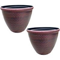 Gr8 Garden Pair Of Cromarty Plant Pot Large 36cm Plastic Round Flower Garden Patio Planter in Red