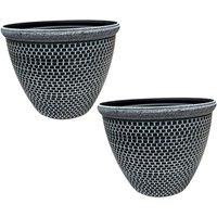 Gr8 Garden Pair Of Cromarty Plant Pot Large 36cm Plastic Round Flower Garden Patio Planter in White