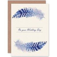 Artery8 Blue Feathers Wedding Greetings Card