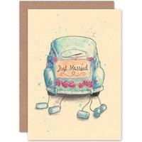 Artery8 Just Married Tin Can Car Greetings Card in Beige