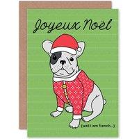 Wee Blue Coo Joyeux Noel Santa Hat French Bulldog Lover Christmas Card