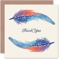 Wee Blue Coo Feather Set Watercolour Paint Orange Thank You Card