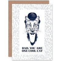 Artery8 Cool Cat Dad Bowler Hat Suit Fathers Day Greetings Card in White