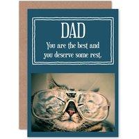 Artery8 Best Deserve Rest Funny Cat Glasses Fathers Day Greetings Card in Blue