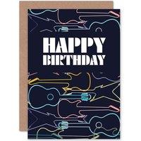 Artery8 Neon Guitars Greetings Card in Dark Navy