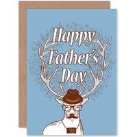 Artery8 Happy Fathers Day Hipster Stag Greetings Card in Blue