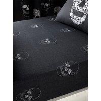 Catherine Lansfield Skull Easy-Care Polycotton Halloween 25cm Depth Fitted Sheet in Grey | Size: Single