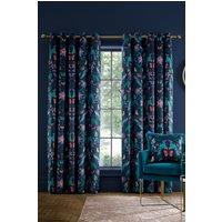 Catherine Lansfield 'Mya Tropical Floral' Lined Eyelet Curtains in Navy | Size: 117 cm width x 137 cm drop