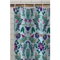 Catherine Lansfield 'Mya Tropical Bird' Shower Curtain Panel in Duck Egg Blue | Size: 180 cm width x 180 cm drop