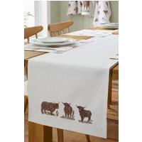 Catherine Lansfield 'Angus Highland Cow' Cotton 33x220cm Dining Table Runner in Natural | Size: 33x220 cm
