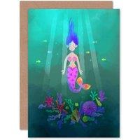 Artery8 Mermaid Pink Greetings Card in Green