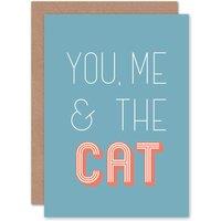 Wee Blue Coo You Me Typography Cat Anniversary Love Valentines Card