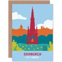 Artery8 Scotland Travel Edinburgh Scott Monument Retro Greetings Card in Blue