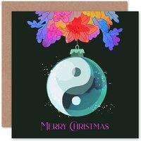 Wee Blue Coo Chinese Yin Yang Bauble Modern Christmas Card