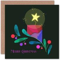 Wee Blue Coo Bright Star Candle Mistletoe Dark Modern Christmas Card