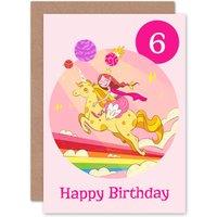 Artery8 Unicorn Princess Rainbow 6th Birthday Greetings Card in Pink