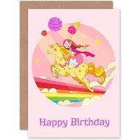 Artery8 Unicorn Princess Rainbow Birthday Greetings Card in Pink