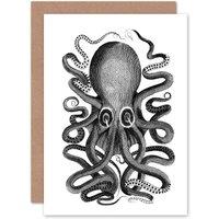 Artery8 Octopus Vintage Greetings Card in Black