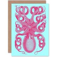 Artery8 Pink Octopus Blue Greetings Card