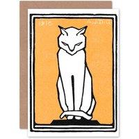 Artery8 Sitting Cat 1916 Julie De Graag Greetings Card in Orange
