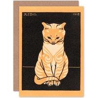 Artery8 Sitting Tabby Cat Julie De Graag Greetings Card in Orange