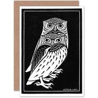 Artery8 Two Owls Julie De Graag Greetings Card in Black