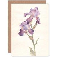 Artery8 Flower Violet Iris Watercolour Greetings Card in Purple