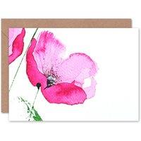 Wee Blue Coo Poppy Flower Bloom Pink Watercolour Nature Floral Card