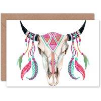 Artery8 Watercolour Skull Cow Art Blank Just to Say Card