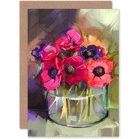 Artery8 Flowers Bouquet Anemones Greetings Card in Pink