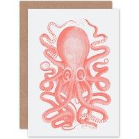 Artery8 Living Coral Octopus Greetings Card in Orange