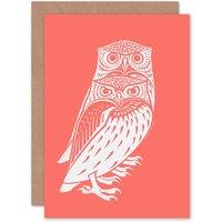 Artery8 Living Coral Owls Julie De Graag Greetings Card in Orange