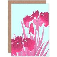 Artery8 Ohara Koson Pink Iris Flowers Greetings Card