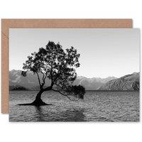 Artery8 Willow Tree in Lake Wanaka New Zealand Black White Card