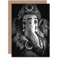 Artery8 Black & White Ganesh Hindu Greetings Card in Grey