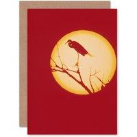 Artery8 Crane Silhouette Against Moon Greetings Card in Red