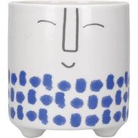 KitchenCraft Happy Face Planter, White & Blue Ceramic Indoor Plant Pot