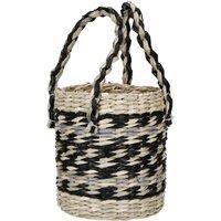 KitchenCraft Seagrass Plant Basket with Handles, Striped Woven Indoor Plant Pot in Beige
