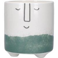 KitchenCraft Cheerful Face Planter, White & Green Ceramic Indoor Plant Pot