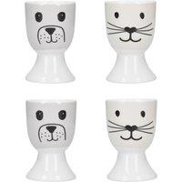KitchenCraft 4-Piece Novelty Ceramic Egg Cup Set in White