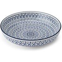 Mikasa Glazed Stoneware Coupe Pasta Bowl, Blue Mediterranean Design, 21cm