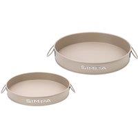 simpa Round 2PC Metal Colour Serving Trays Set with Handles in Medium Beige