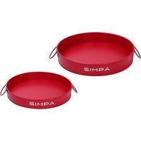 simpa Round 2PC Metal Colour Serving Trays Set with Handles in Red