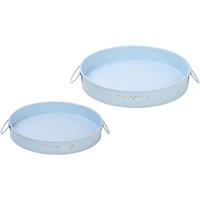 simpa Round 2PC Metal Colour Serving Trays Set with Handles in Blue