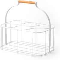 simpa 6 Bottle Metal Carrier Holder Caddy with Handle in White