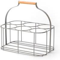 simpa 6 Bottle Metal Carrier Holder Caddy with Handle in Grey