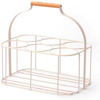 simpa 6 Bottle Metal Carrier Holder Caddy with Handle in Taupe
