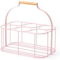 simpa 6 Bottle Metal Carrier Holder Caddy with Handle in Pink