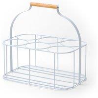 simpa 6 Bottle Metal Carrier Holder Caddy with Handle in Light Blue
